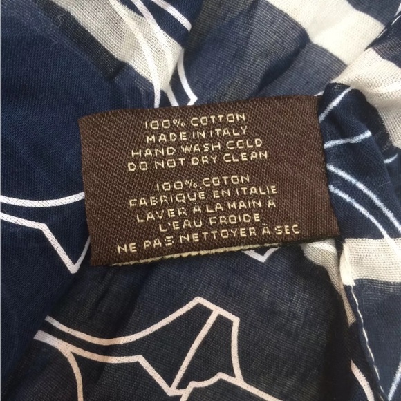 Coach cotton fringe scarf ombré stripe logo navy - Picture 5 of 6